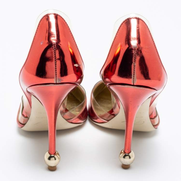 Pre Owned Roger Vivier Metallic Red PVC And Leather Pointed Toe Pumps  Size 38.5