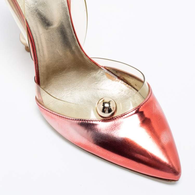 Pre Owned Roger Vivier Metallic Red PVC And Leather Pointed Toe Pumps  Size 38.5