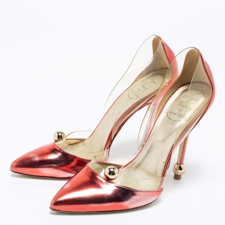 Pre Owned Roger Vivier Metallic Red PVC And Leather Pointed Toe Pumps  Size 38.5