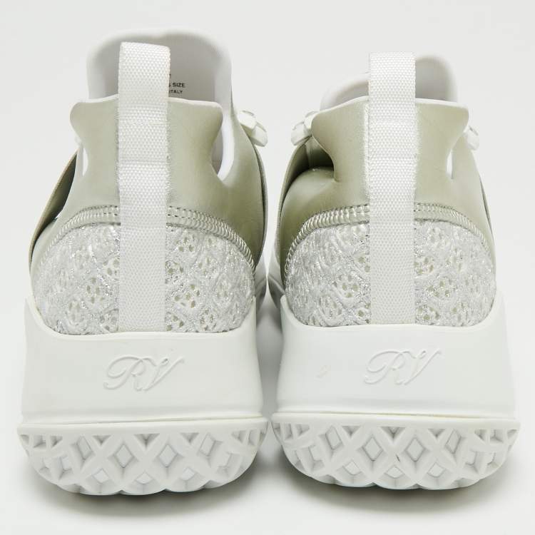 Pre Owned Roger Vivier Silver  Fabrics  And Leather Viv' Run Strass Buckle Sneakers Size 40.5