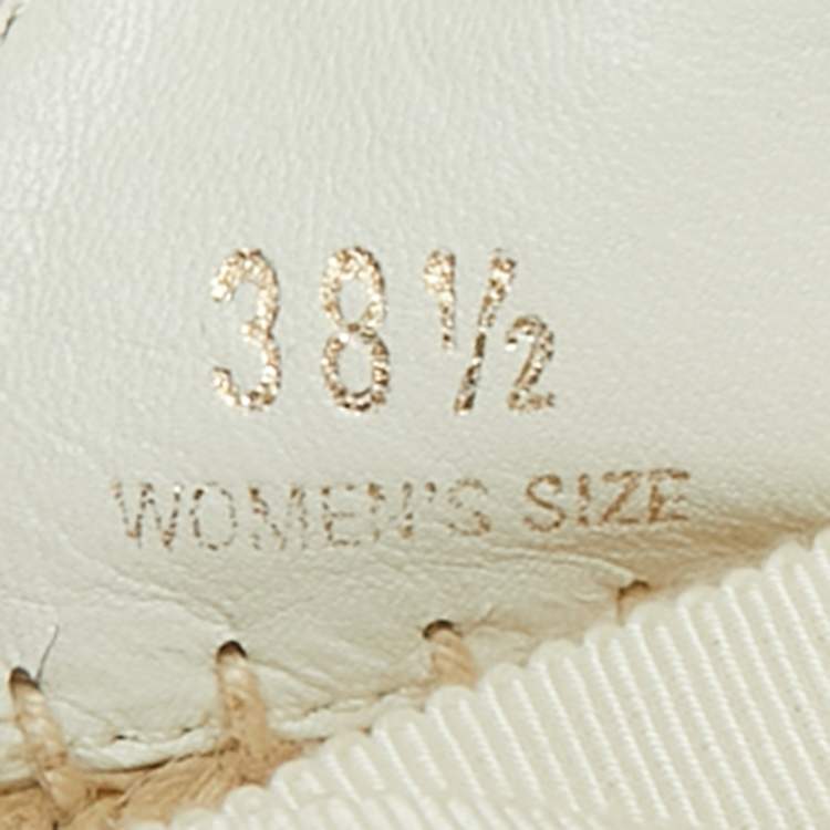 Pre Owned Roger Vivier White Canvas Embellished Lace Up Espadrille Flats Size 38.5