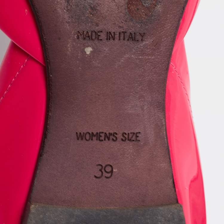 Pre Owned Roger Vivier Neon Pink Patent Leather Chips D'Orsay Buckle Flats Size 39