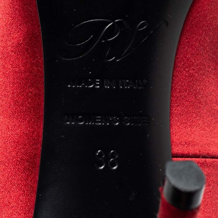 Pre Owned Roger Vivier Red Satin Crystal Embellished Trompette Pumps Size 38 