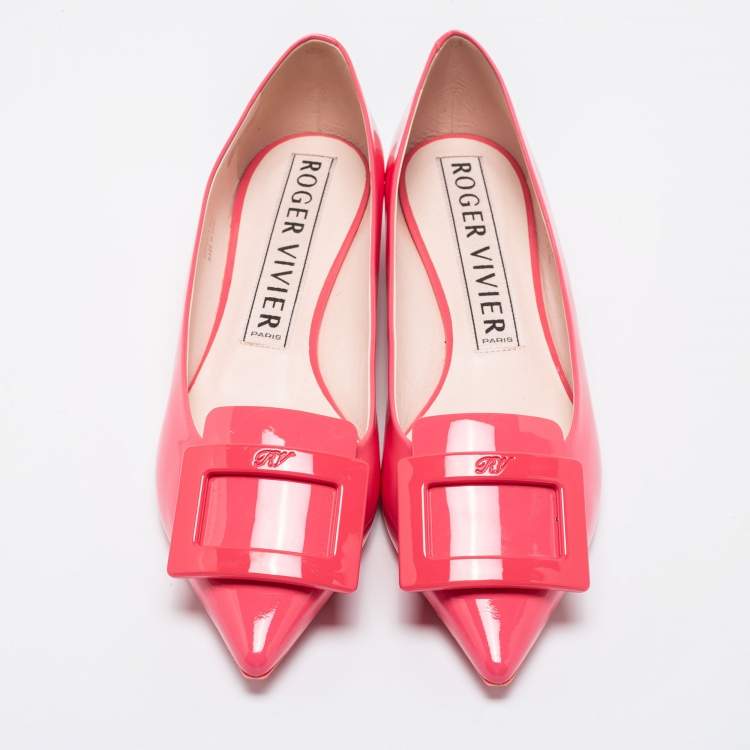 Pre Owned Roger Vivier Pink Patent Leather Pointed Toe Ballet Flats Size 39
