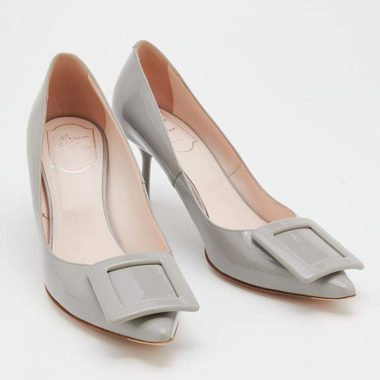 Pre Owned Roger Vivier Grey Patent Leather Viv’ In The City Pumps Size 38