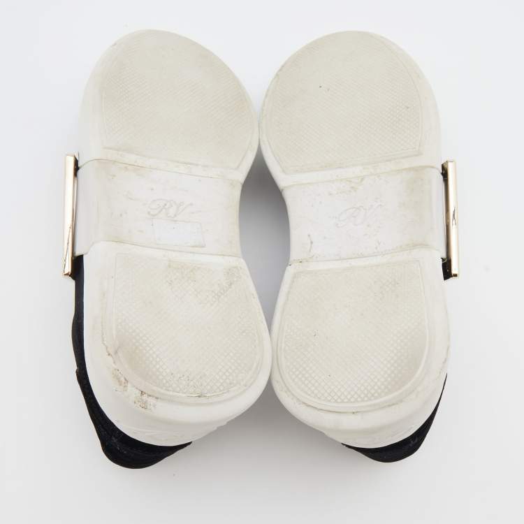 Pre Owned Roger Vivier Black/White Velvet and Patent Leather Metal Buckle Viv' Skate Sneakers Size 38