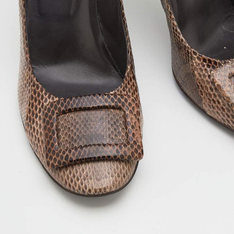 مملوكة مسبقًا Roger Vivier Dark Beige Snakeskin Leather Pumps Size 39