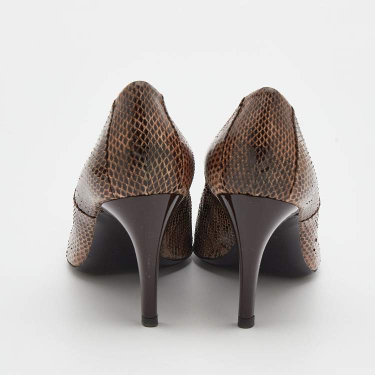 مملوكة مسبقًا Roger Vivier Dark Beige Snakeskin Leather Pumps Size 39