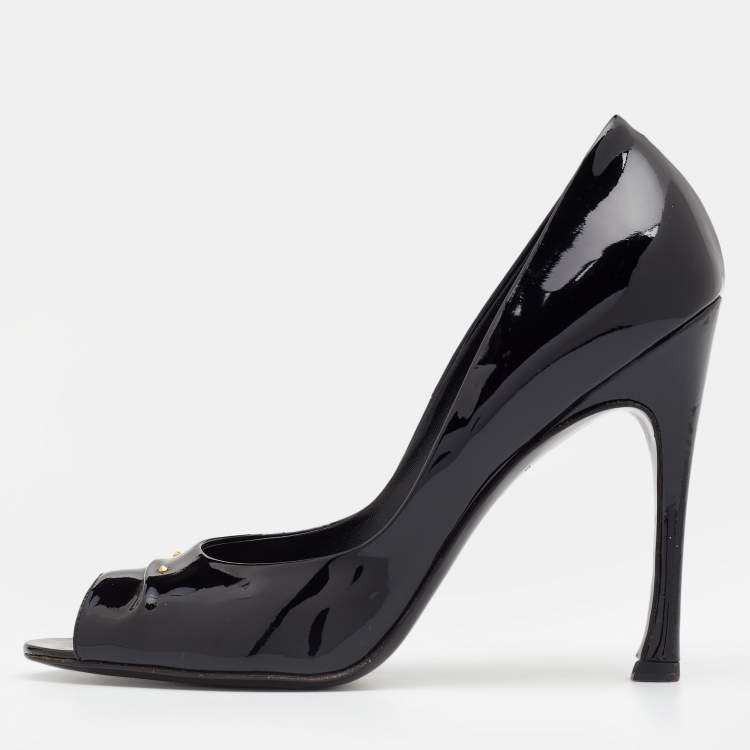 Pre Owned Roger Vivier Black Patent Leather Peep Toe Pumps 39
