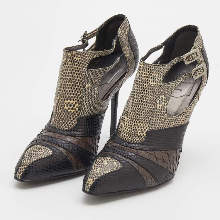 Pre Owned Roger Vivier Multicolor Python/Lizard, and Karung Booties Size 39