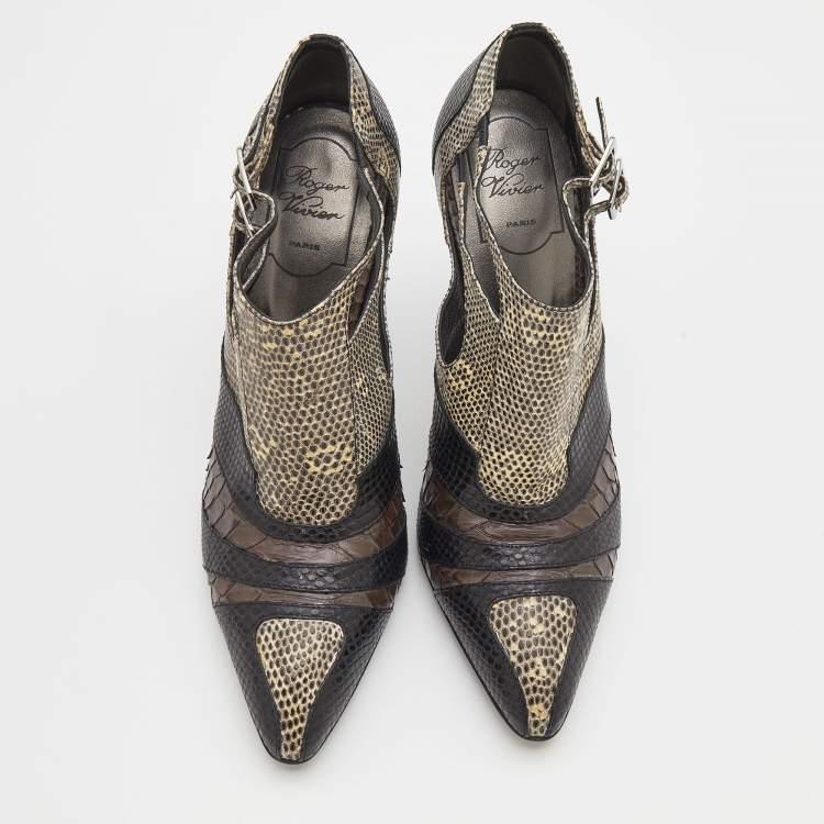 Pre Owned Roger Vivier Multicolor Python/Lizard, and Karung Booties Size 39