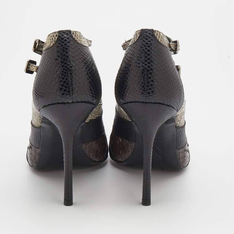 Pre Owned Roger Vivier Multicolor Python/Lizard, and Karung Booties Size 39