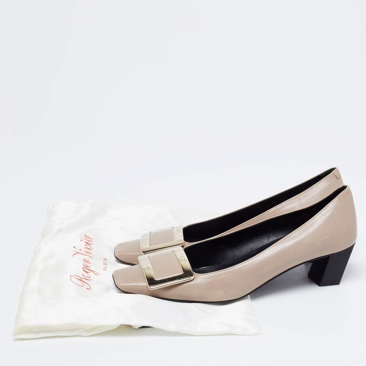 Pre Owned Roger Vivier Taupe Leather Belle Pumps Size 37