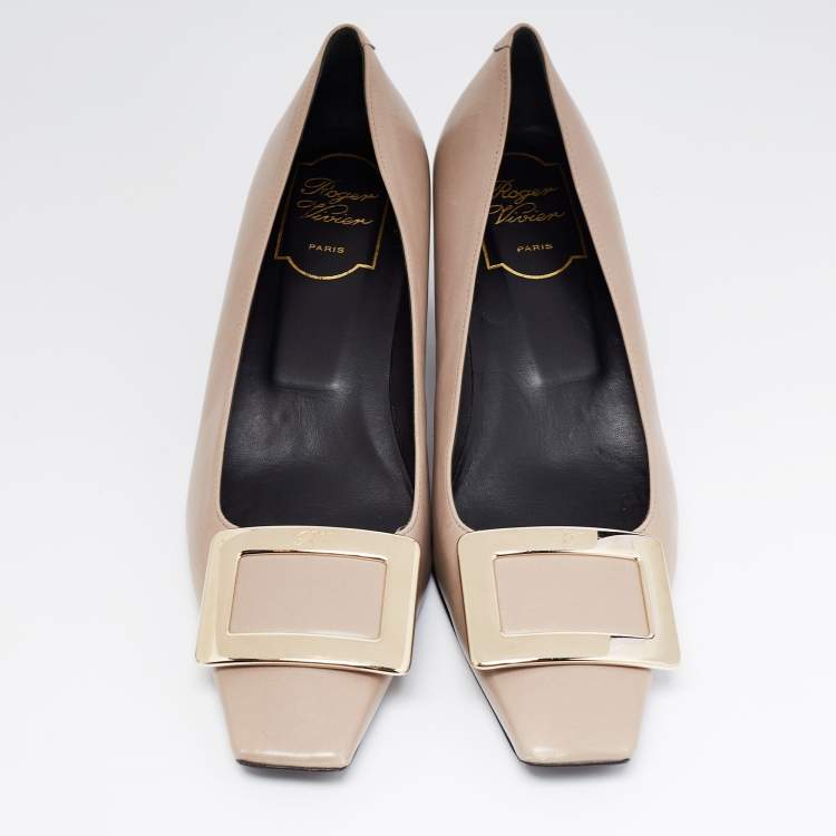 Pre Owned Roger Vivier Taupe Leather Belle Pumps Size 37