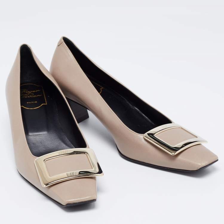 Pre Owned Roger Vivier Taupe Leather Belle Pumps Size 37