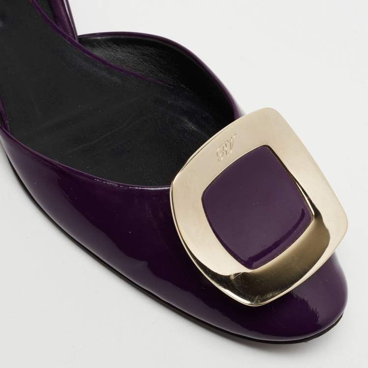 Pre Owned Roger Vivier Purple Patent Leather D'Orsay Ballet Flats  Size 38.5