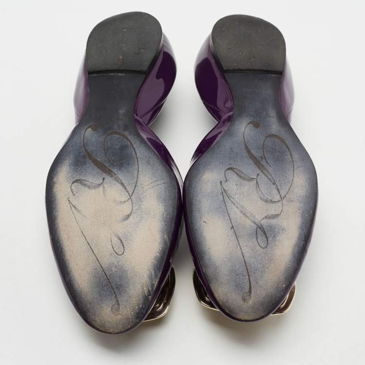Pre Owned Roger Vivier Purple Patent Leather D'Orsay Ballet Flats  Size 38.5