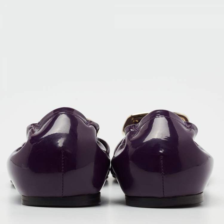 Pre Owned Roger Vivier Purple Patent Leather D'Orsay Ballet Flats  Size 38.5