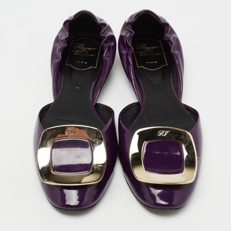 Pre Owned Roger Vivier Purple Patent Leather D'Orsay Ballet Flats  Size 38.5