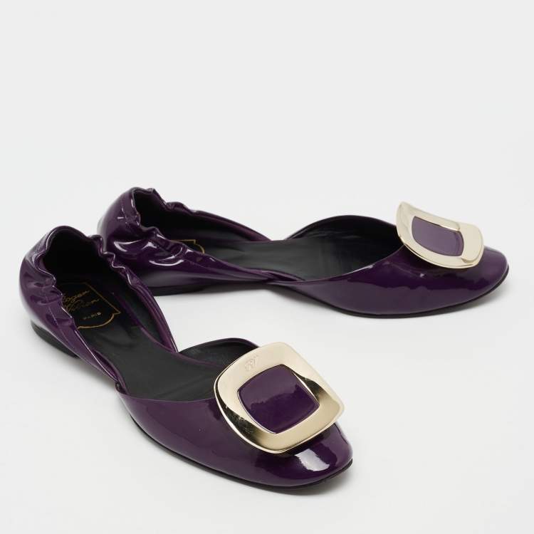 Pre Owned Roger Vivier Purple Patent Leather D'Orsay Ballet Flats  Size 38.5