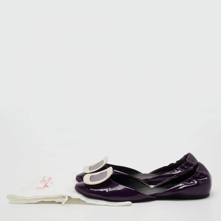 Pre Owned Roger Vivier Purple Patent Leather D'Orsay Ballet Flats  Size 38.5