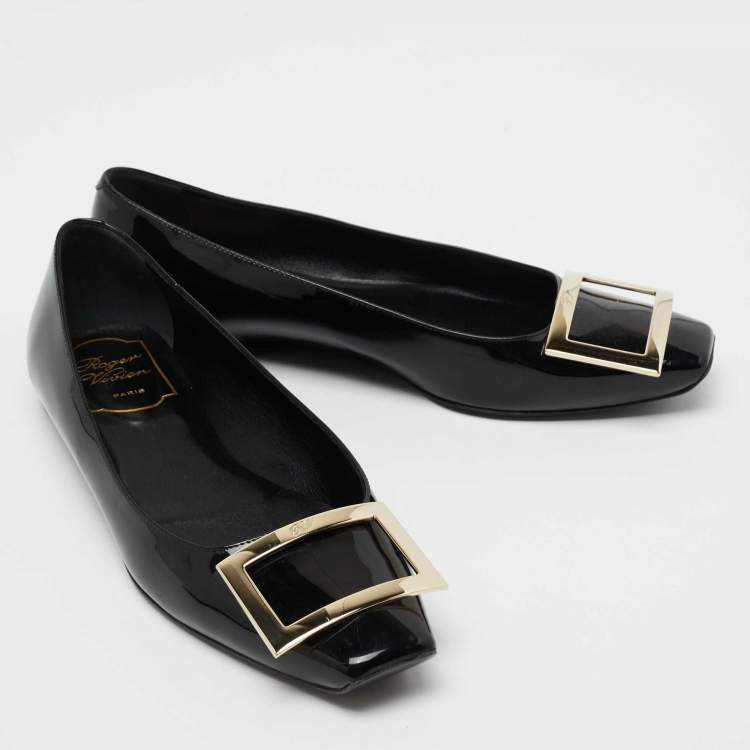 Pre Owned Roger Vivier Black Patent Leather Trompette Ballet Flats Size 36.5