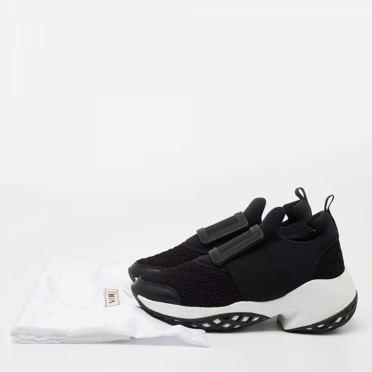 Pre Owned Roger Vivier Black Fabric and Leather Slip on  Sneakers Size 37.5