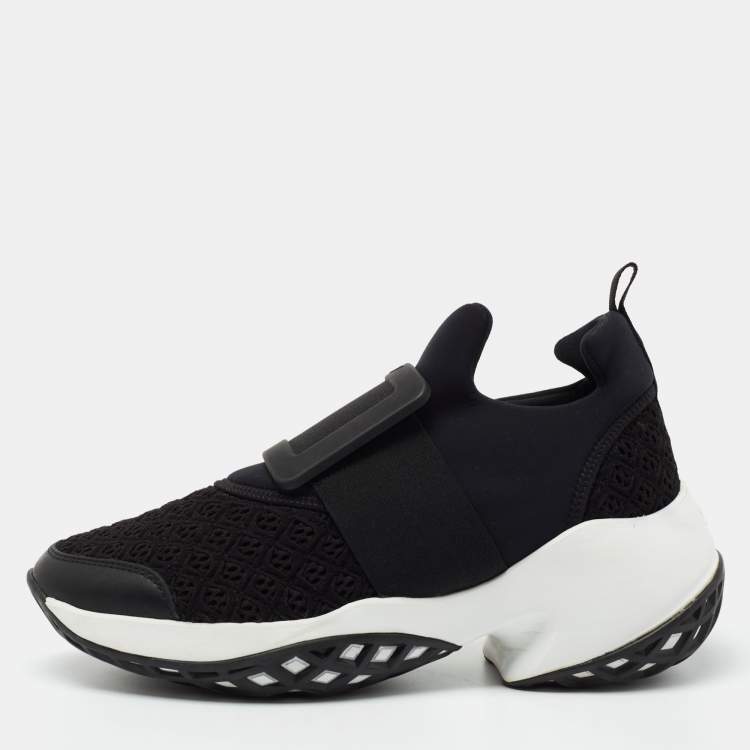 Pre Owned Roger Vivier Black Fabric and Leather Slip on  Sneakers Size 37.5