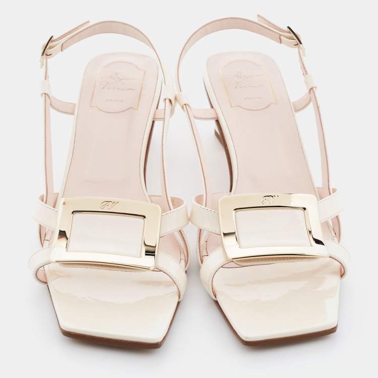 Pre Owned Roger Vivier White Patent Leather Belle Vivier Slingback Sandals Size 42