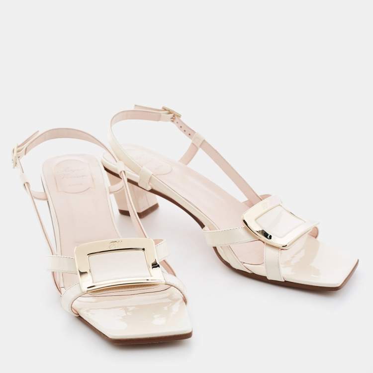 Pre Owned Roger Vivier White Patent Leather Belle Vivier Slingback Sandals Size 42