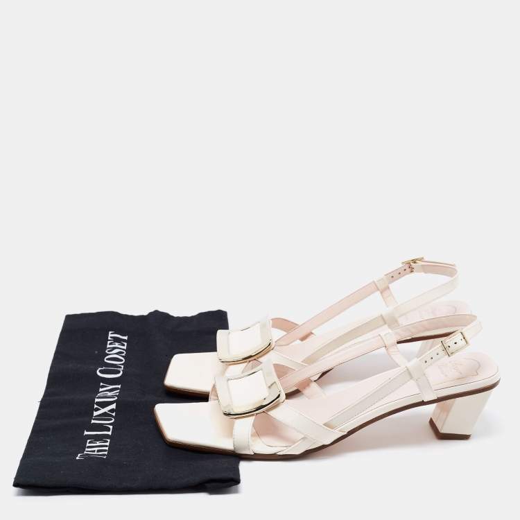 Pre Owned Roger Vivier White Patent Leather Belle Vivier Slingback Sandals Size 42