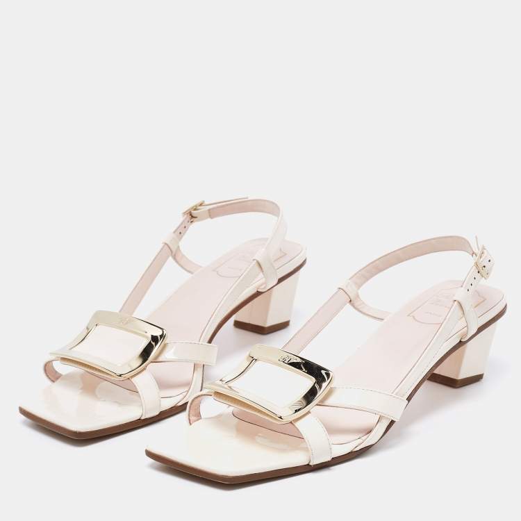 Pre Owned Roger Vivier White Patent Leather Belle Vivier Slingback Sandals Size 42