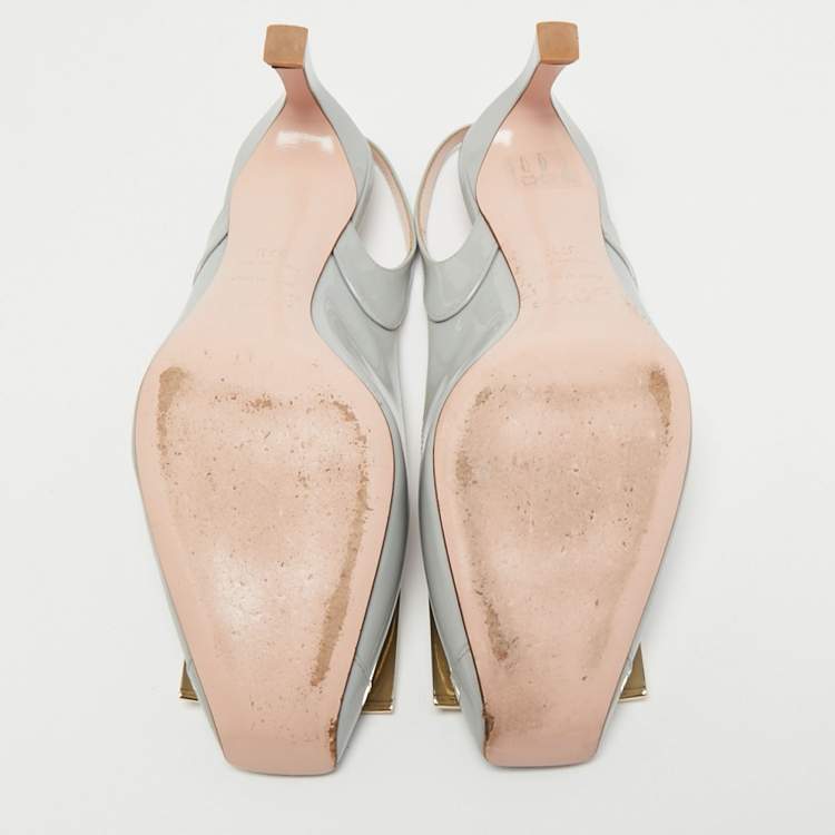 Pre Owned Roger Vivier Grey Patent Leather Belle Vivier Slingback Pumps Size 37.5 