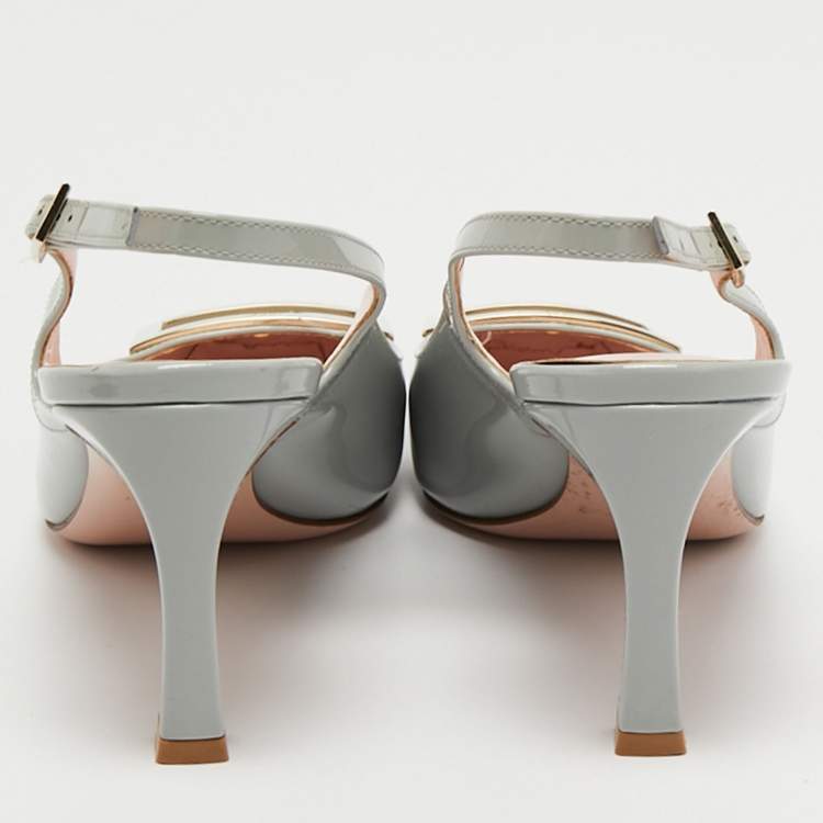 Pre Owned Roger Vivier Grey Patent Leather Belle Vivier Slingback Pumps Size 37.5 