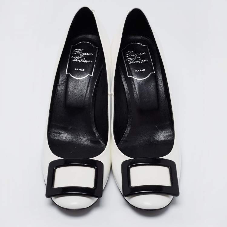 Pre Owned Roger Vivier White Patent Leather Trompette Pumps Size 38