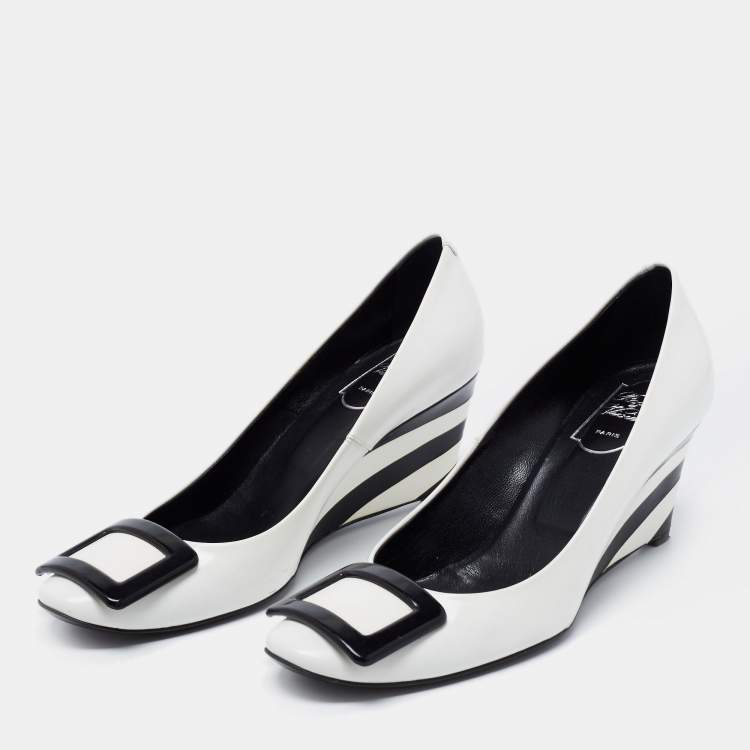 Pre Owned Roger Vivier White Patent Leather Trompette Pumps Size 38