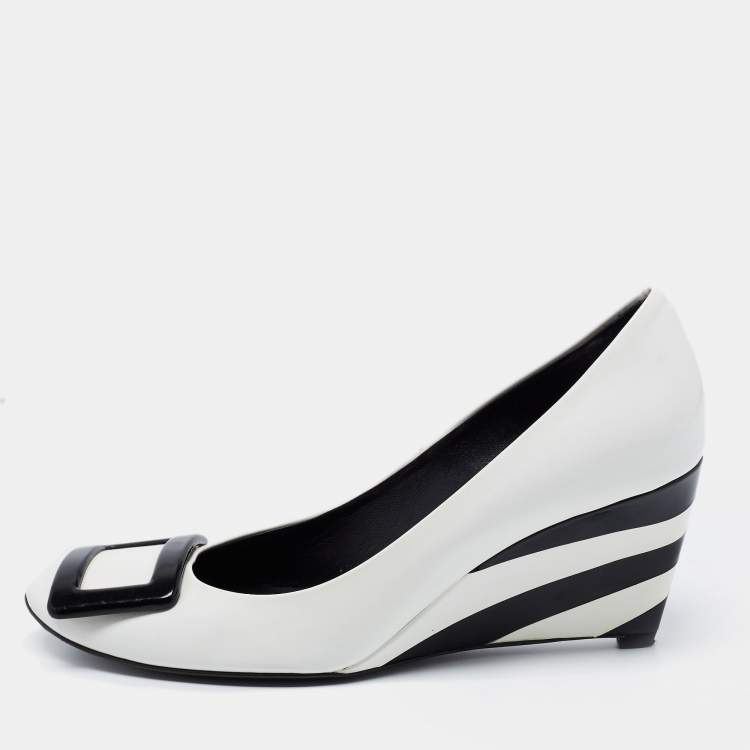 Pre Owned Roger Vivier White Patent Leather Trompette Pumps Size 38