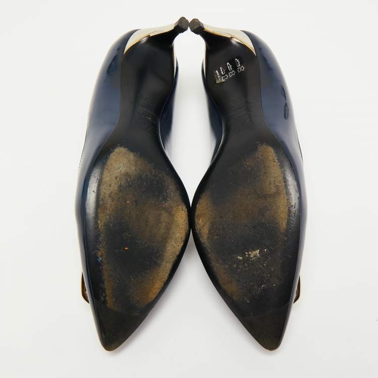 Pre Owned Roger Vivier Navy Blue Patent Leather Sexy Choc Pumps Size 37.5
