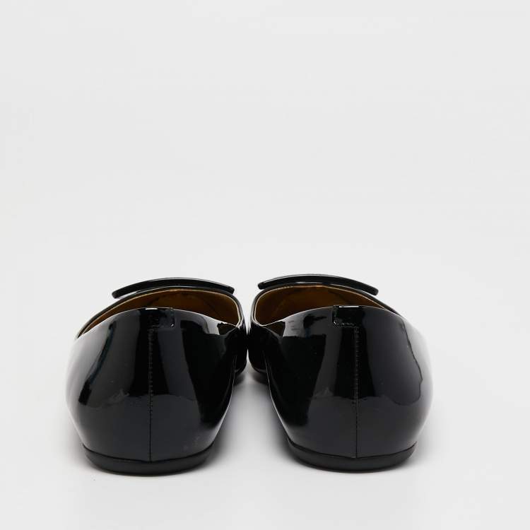 Pre Owned Roger Vivier Black Patent Leather Gommette Ballet Flats Size 39.5