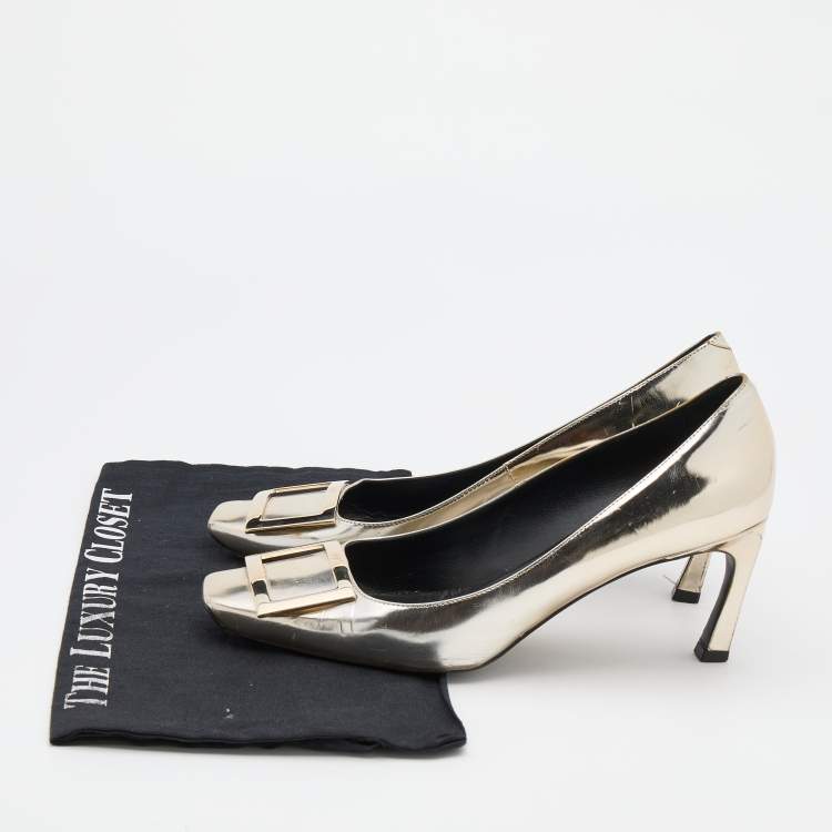 Pre Owned Roger Vivier Gold Leather Belle Vivier Trompette Pumps Size 39.5