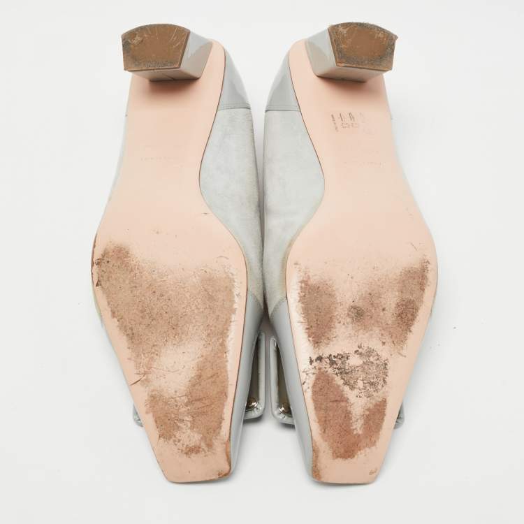 Pre Owned Roger Vivier Grey  Patent and Suede Trompette Pumps Size 36.5
