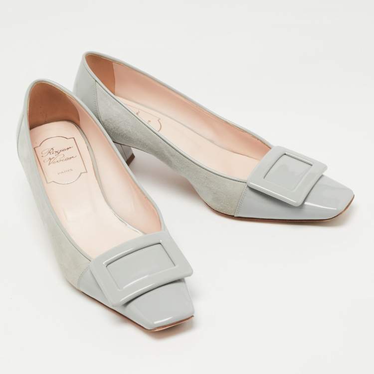 Pre Owned Roger Vivier Grey  Patent and Suede Trompette Pumps Size 36.5