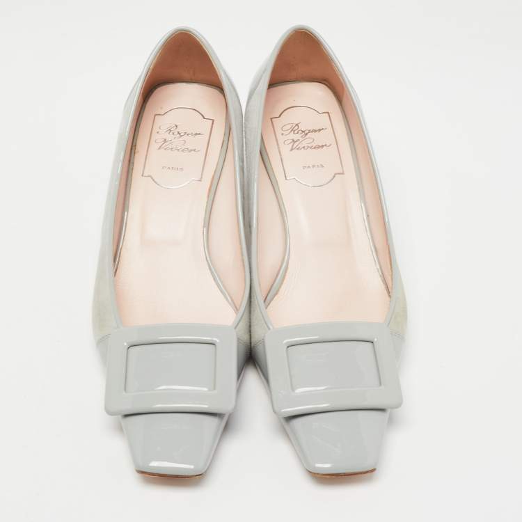 Pre Owned Roger Vivier Grey  Patent and Suede Trompette Pumps Size 36.5