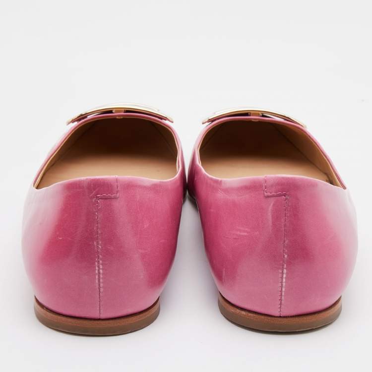Pre Owned Roger Vivier Pink Leather Belle Ballet Flats Size 39