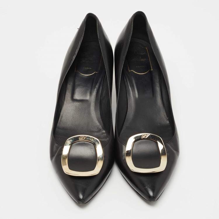 Pre Owned Roger Vivier Black Leather Trompette Pumps Size 40 