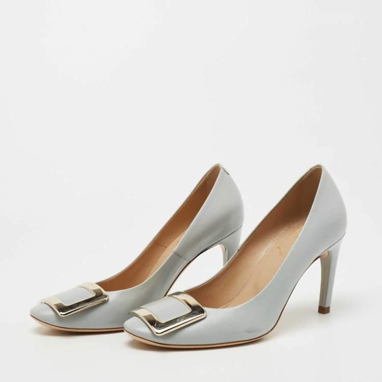 Pre Owned Roger Vivier Grey Leather Trompette Pumps Size 35.5