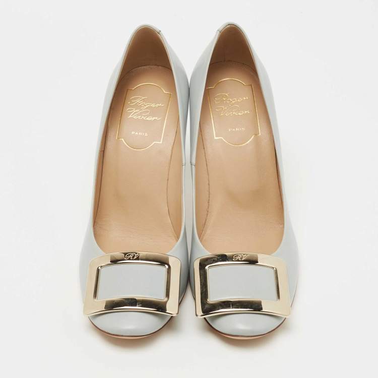 Pre Owned Roger Vivier Grey Leather Trompette Pumps Size 35.5