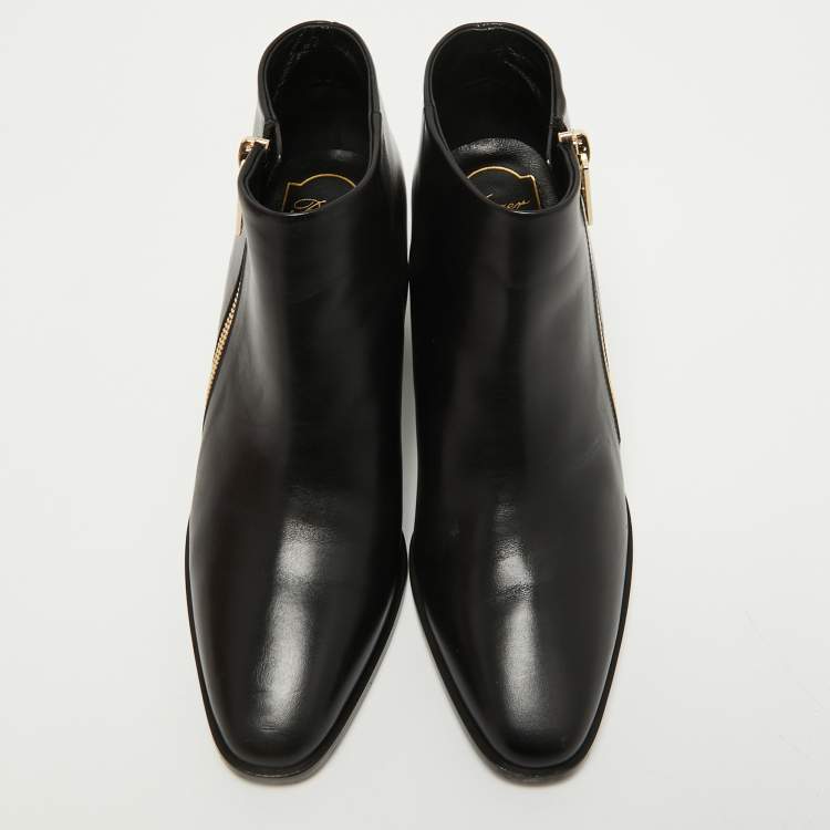Pre Owned Roger Vivier Black Leather Ankle Boots Size 36.5