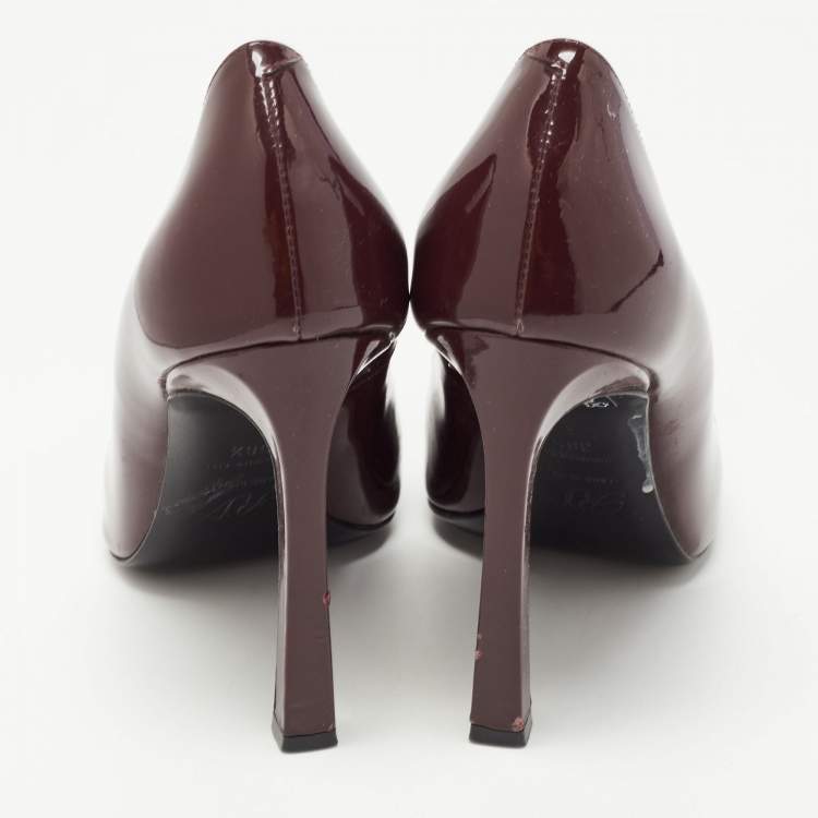 Pre Owned Roger Vivier Dark Burgundy Patent Leather Belle Vivier Trompette Pumps Size 38.5