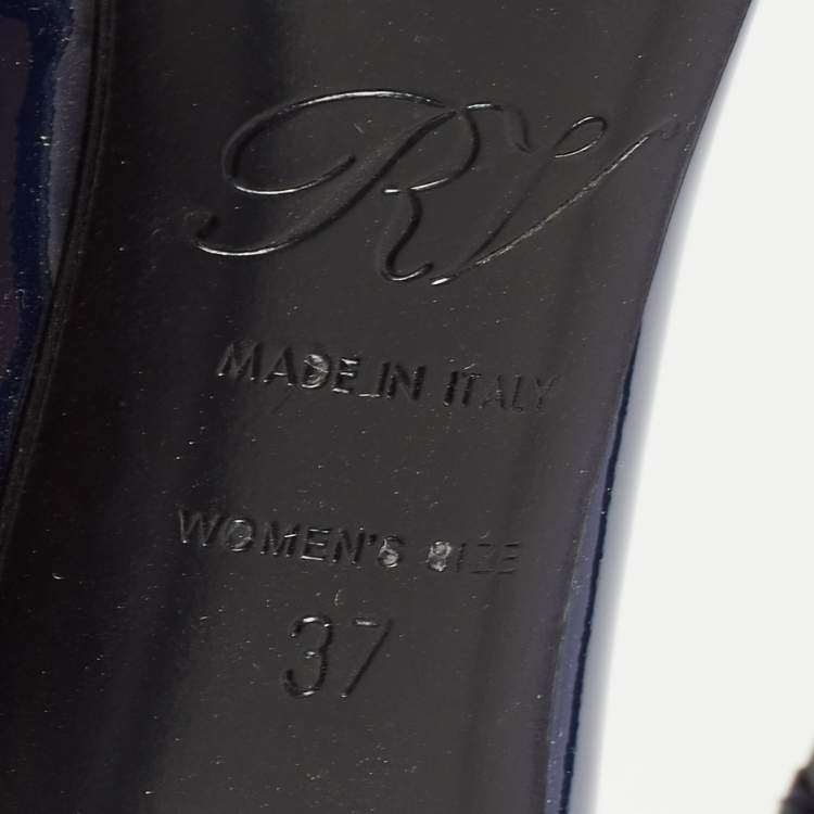 Pre Owned Roger Vivier Navy Blue Patent Leather Trompette Pumps Size 37